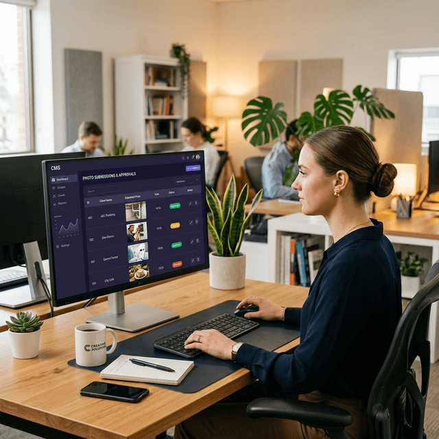 Operations professional reviewing job submissions on the FieldReel™ dashboard